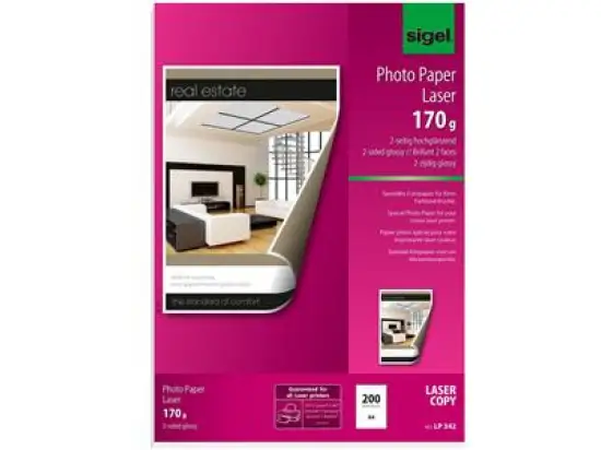 Papier Sigel LP342 A4, 170g, hochweiß Glossy, Pack 200 Blatt