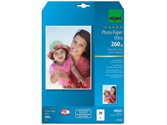 Fotopapier Sigel IP672 A4 260g seidenmatt weiß Ultra, Pack 20 Blatt
