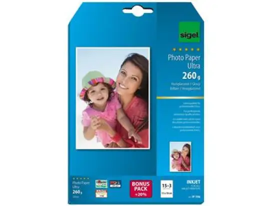 Fotopapier Sigel IP706 13x18cm 260g superweiß Ultra, Pack 18 Blatt