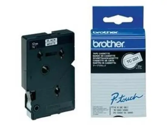 Schriftband-Kassette Brother TC-201A schwarz auf weiß 12mm/7,7m, Pack 10 Stk