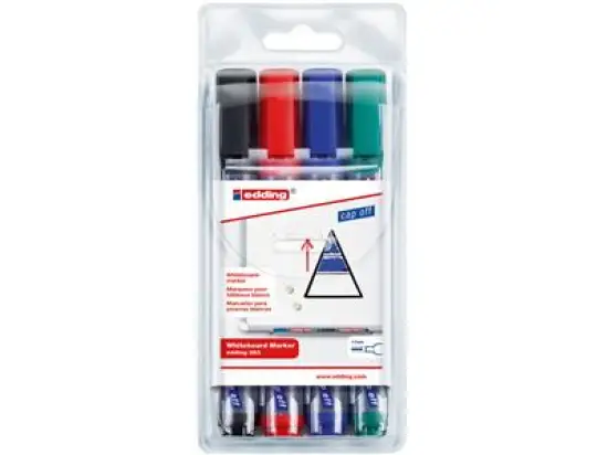 Whiteboardmarker Edding 363 4-363-4 1-5mm, Keilspitze, 4er-Etui, schwarz, rot, blau, grün