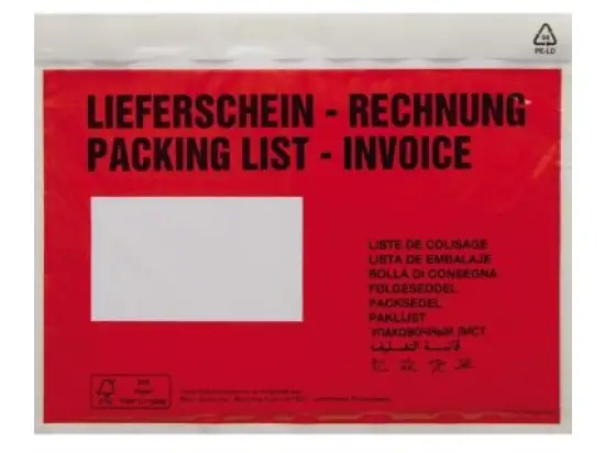 Begleitpapiertaschen 161276200 C6, Aufdruck: Lieferschein - Rechnung, Folie, selbstklebend, rot-transparent, Pack 250 Stk