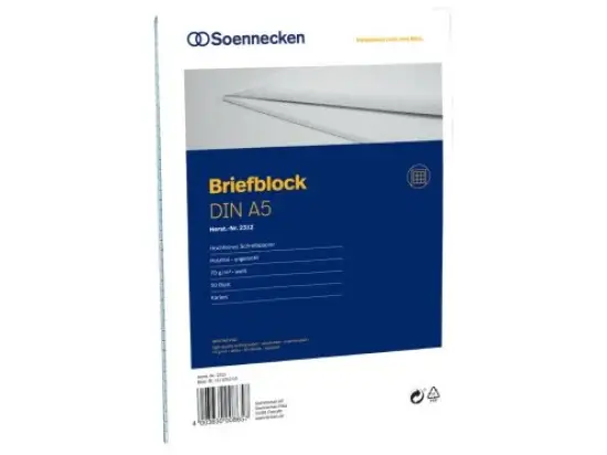 Briefblock Soennecken 111105202 2312 A5 kariert 50 Blatt ecf Klebebindung 70g