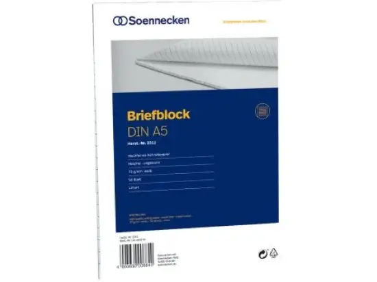 Briefblock Soennecken 111105201 2311 A5 liniert 50 Blatt ecf Klebebindung 70g