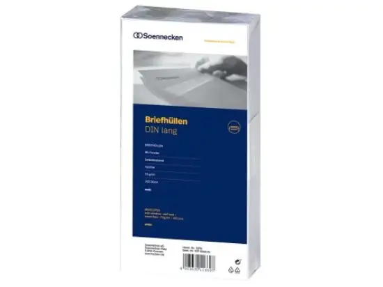 Briefumschlag Soennecken 327666501 2076 DIN lang, mit Fenster, Selbstklebung, Offset weiß, grauer Innendruck, 75g, Pack 100 Stk
