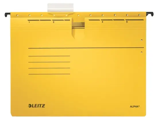 Hängehefter Leitz 1984-00-15 19840015 Alpha Karton 275g, kaufmännische Heftung, gelb, Pack 25 Stk