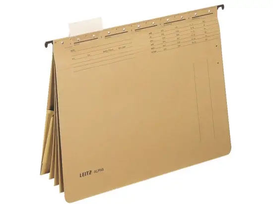 Mehrfach-Hängehefter Leitz 1983-00-00 19830000 Alpha Natronkarton 250g, 4 x kaufmännische Heftung, Sichtreiter, seitlich offen, naturbraun, Pack 25 Stk