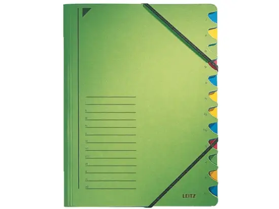 Ordnungsmappe Leitz 3912-00-55 39120055 A4, 12-Fächer, Gummizug, Colorspan-Karton-Einband 450g, grün
