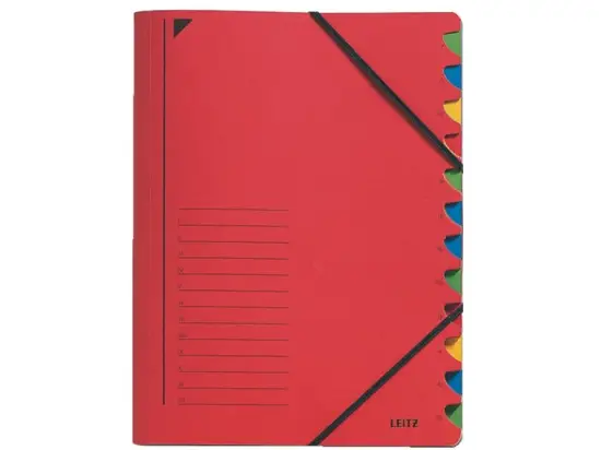 Ordnungsmappe Leitz 3912-00-25 39120025 A4, 12-Fächer, Gummizug, Colorspan-Karton-Einband 450g, rot