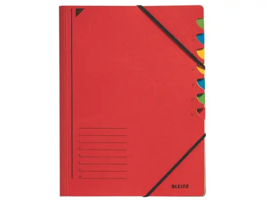 Ordnungsmappe Leitz 3907-00-25 39070025 A4, 7-Fächer, Gummizug, Colorspan-Karton-Einband 430g, rot