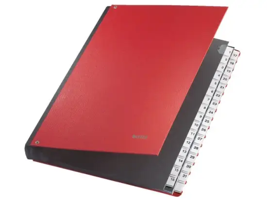 Pultordner Leitz 5931-00-25 59310025 A4, 32 Fächer, 1-31, Pappe/PP-Folie, Kunststoff-Tabe, rot