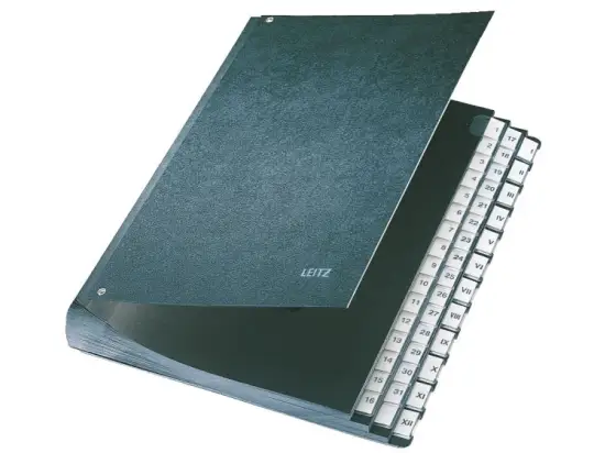 Pultordner Leitz 5844-00-95 58440095 A4, 1-31 und I-XII, 44 Fächer, Hartpappe, Kunststoff-Tabe, schwarz