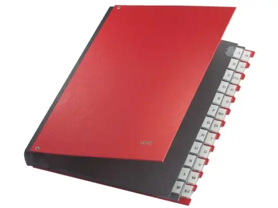 Pultordner Leitz 5924-00-25 59240025 A4, 24 Fächer, A-Z, Pappe/PP-Folie, Kunststoff-Tabe, rot