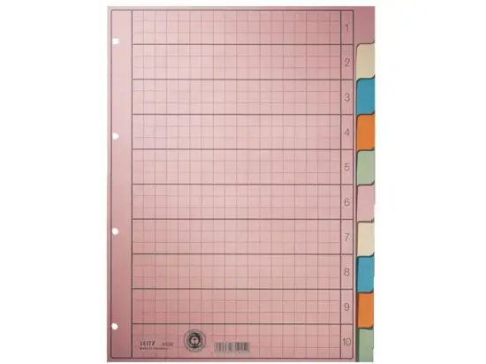 Blanko-Register Leitz 4340-00-00 43400000 A4 10-teilig Papier 5farbig durchgefärbt mit verstärkten Taben