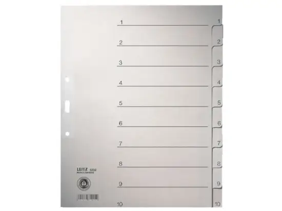 Zahlen-Register Leitz 1232-00-85 12320085 A4 Zahlen 1-10 Papier grau Überbreite, Pack 20 Stk