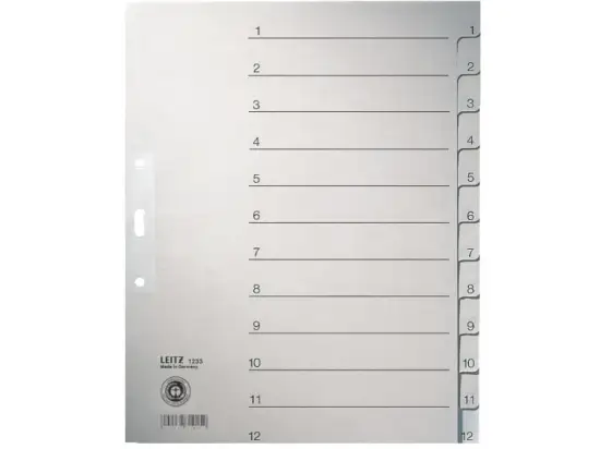 Zahlen-Register Leitz 1233-00-85 12330085 A4 Zahlen 1-12 Papier grau Überbreite 240x300mm
