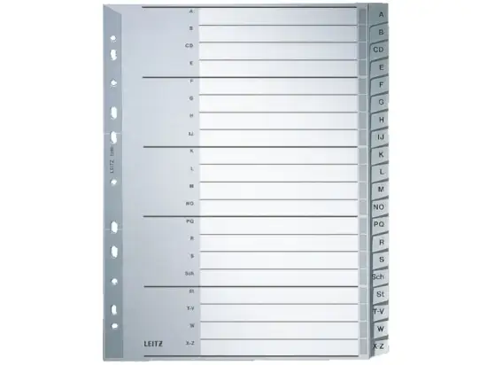 Buchstaben-Register Leitz 1260-00-00 12600000 A4 überbreit, Buchstaben A-Z, Kunststoff (PP-Folie), 20-teilig, grau