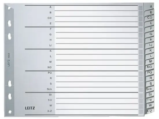 Buchstaben-Register Leitz 1262-00-00 12620000 A4 halbe Höhe Buchstaben A-Z Kunststoff (PP) 20-teilig Überbreite grau