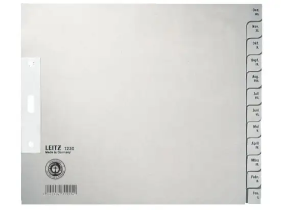 Monats-Register Leitz 1230-00-85 12300085 A4 halbe Höhe Dezem.-Januar Papier grau Überbreite 240x200mm