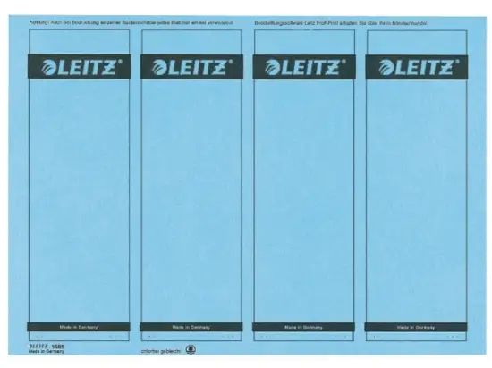 Ordner-Rückenschild Etiketten Leitz 1685-20-35 16852035 192 x 61,5 mm kurz/breit, selbstklebend, mit Aufdruck, blau, PC-beschriftbar, Inkjet Laser Kopierer, Pack 100 Stk/25 Blatt