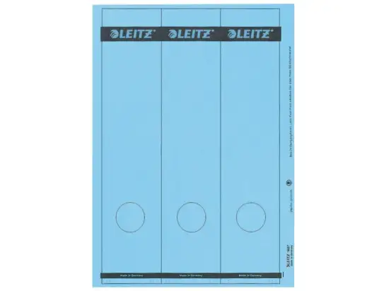 Ordner-Rückenschild Etiketten Leitz 1687-00-35 16870035 285 x 61,5mm lang/breit, selbstklebend, mit Aufdruck, blau, PC-beschriftbar, Inkjet Laser Kopierer, Pack 75 Stk/25 Blatt