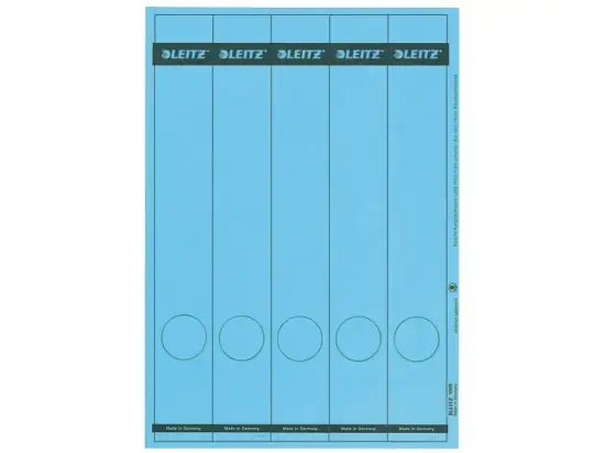 Ordner-Rückenschild Etiketten Leitz 1688-00-35 16880035 285 x 39 mm lang/schmal, selbstklebend, mit Aufdruck, blau, PC-beschriftbar, Laser Kopierer, Pack 125 Stk/25 Blatt