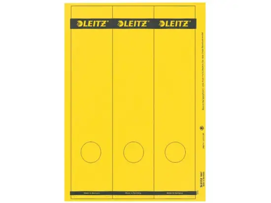 Ordner-Rückenschild Etiketten Leitz 1687-00-15 16870015 285 x 61,5mm lang/breit, selbstklebend, mit Aufdruck, gelb, PC-beschriftbar, Inkjet Laser Kopierer, Pack 75 Stk/25 Blatt