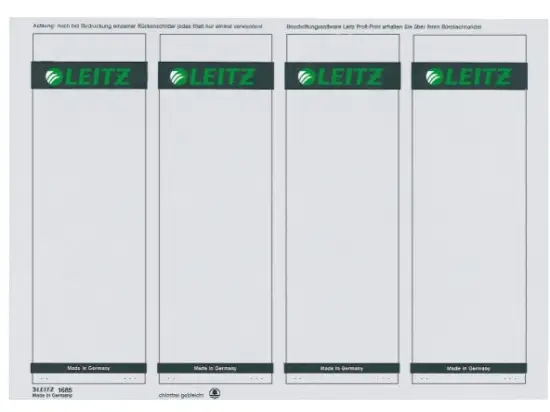 Ordner-Rückenschild Etiketten Leitz 1685-00-85 16850085 192 x 61,5 mm kurz/breit, selbstklebend, mit Aufdruck, grau, PC-beschriftbar, Inkjet Laser Kopierer, Pack 400 Stk/100 Blatt
