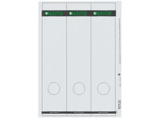 Ordner-Rückenschild Etiketten Leitz 1687-00-85 16870085 285 x 61,5mm lang/breit, selbstklebend, mit Aufdruck, grau, PC-beschriftbar, Inkjet Laser Kopierer, Pack 75 Stk/25 Blatt