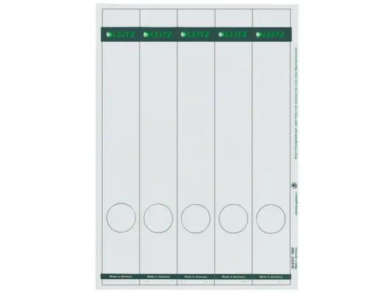 Ordner-Rückenschild Etiketten Leitz 1688-00-85 16880085 285 x 39 mm lang/schmal, selbstklebend, mit Aufdruck, grau, PC-beschriftbar, Laser Kopierer, Pack 125 Stk/25 Blatt