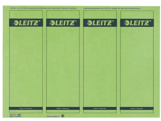 Ordner-Rückenschild Etiketten Leitz 1685-20-55 16852055 192 x 61,5 mm kurz/breit, selbstklebend, mit Aufdruck, grün, PC-beschriftbar, Inkjet Laser Kopierer, Pack 100 Stk/25 Blatt