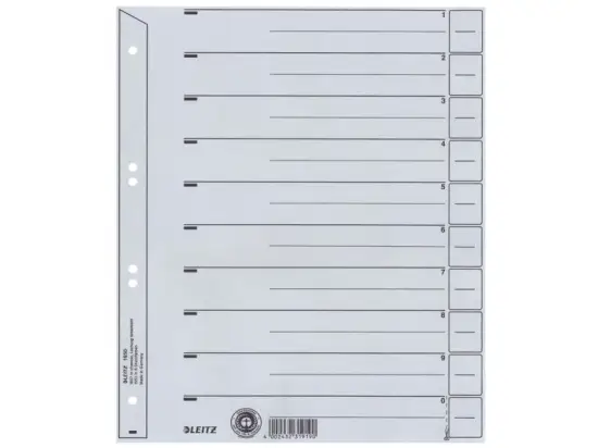 Trennblatt Leitz 1650-00-85 16500085 für A4, 238 x 300mm Kraftkarton, 6-fach gelocht, verstärkt, grau, Pack 100 Stk