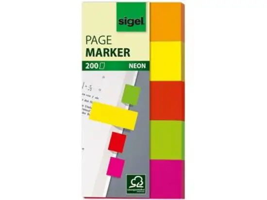 Haftmarker Sigel HN650 20 x 50 mm, 5 Neonfarben, Pack 5 Blöcke je 40 Blatt/200 Stk