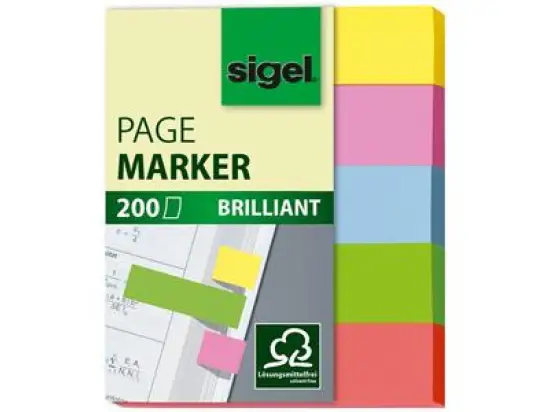 Haftmarker Sigel HN625 12 x 50 mm, 5 Farben, Pack 5 Blöcke je 40 Blatt/200 Stk