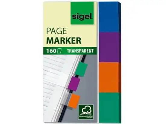 Haftmarker Sigel HN671 20 x 50 mm, Papier, transparent, 4 Farben: mint/orange/violett/türkis, Pack 10 x 4 Blöcke je 40 Blatt/160 Stk