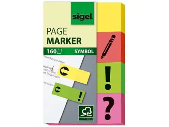 Haftmarker Sigel HN635 20 x 50 mm, 4 Farben, Symbole ?/!/Unterschrift/Pfeil, Pack 4 Blöcke je 40 Blatt/160 Stk
