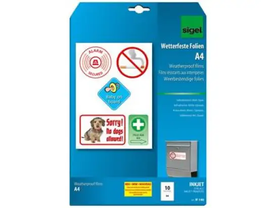 Folie Sigel IF140 A4 0,150mm weiß selbstklebend wetterfest, Pack 10 Blatt
