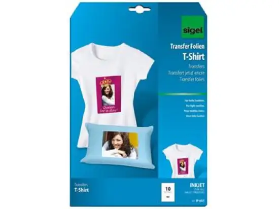Transferfolie Sigel IP651 A4 zum Aufbügeln auf helle T-Shirt, Inkjet, Pack 10 Blatt