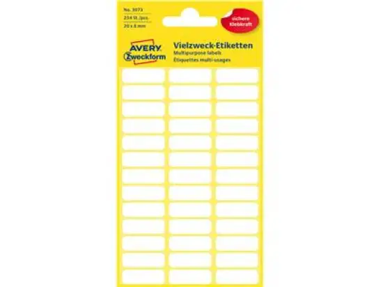 Vielzweck-Etiketten Avery Zweckform 3073 20 x 8 mm, weiß, selbstklebend, Handbeschriftung, Pack 10 x 234 Stk/6 Blatt