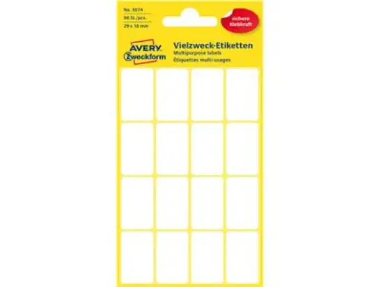 Vielzweck-Etiketten Avery Zweckform 3074 29 x 18 mm, weiß, selbstklebend, Handbeschriftung, Pack 10 x 96 Stk/6 Blatt