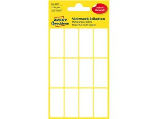 Vielzweck-Etiketten Avery Zweckform 3077 38 x 18 mm, weiß, selbstklebend, Handbeschriftung, Pack 10 x 72 Stk/6 Blatt