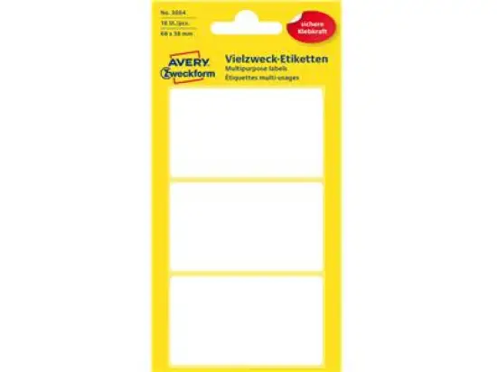 Vielzweck-Etiketten Avery Zweckform 3084 66 x 38 mm, weiß, selbstklebend, Handbeschriftung, Pack 10 x 18 Stk/6 Blatt