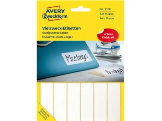 Vielzweck-Etiketten Avery Zweckform 3328 76 x 19 mm, weiß, selbstklebend, Handbeschriftung, Pack 324 Stk/27 Blatt