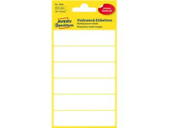 Vielzweck-Etiketten Avery Zweckform 3080 76 x 19 mm, weiß, selbstklebend, Handbeschriftung, Pack 10 x 36 Stk/6 Blatt
