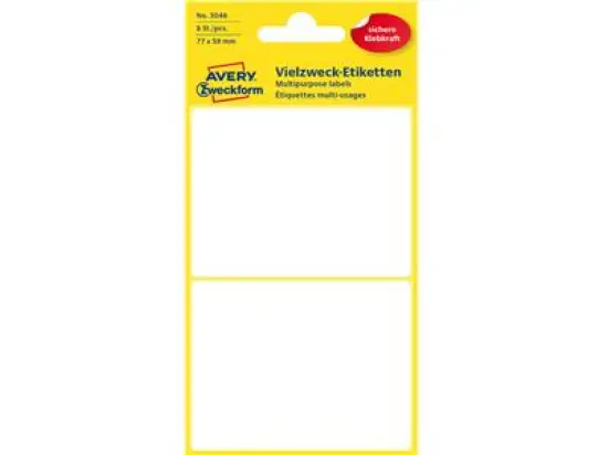Vielzweck-Etiketten Avery Zweckform 3046 77 x 59 mm, weiß, selbstklebend, Handbeschriftung, Pack 10 x 8 Stk/4 Blatt