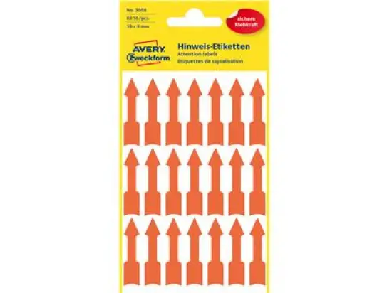 Pfeil-Etiketten Avery Zweckform 3008 39 x 9 mm, leuchtrot, selbstklebend, Pack 63 Stk/3 Blatt