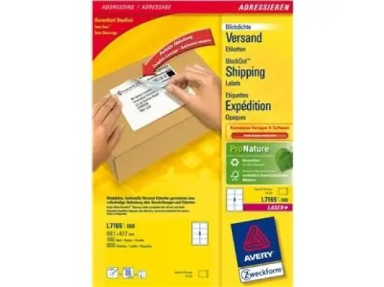 Versand-Etiketten Avery Zweckform L7165-100 99,1 x 67,7 mm selbstklebend, blickdicht, weiß, Laser, Pack 800 Stk