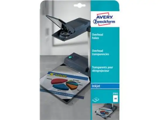 Overhead-Folien Avery Zweckform 2503 A4 0,11mm klar OHP, Inkjet, Pack 10 Blatt