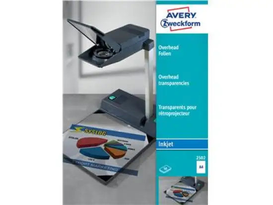 Overhead-Folien Avery Zweckform 2502 A4 0,11mm klar OHP, Inkjet, Pack 50 Blatt