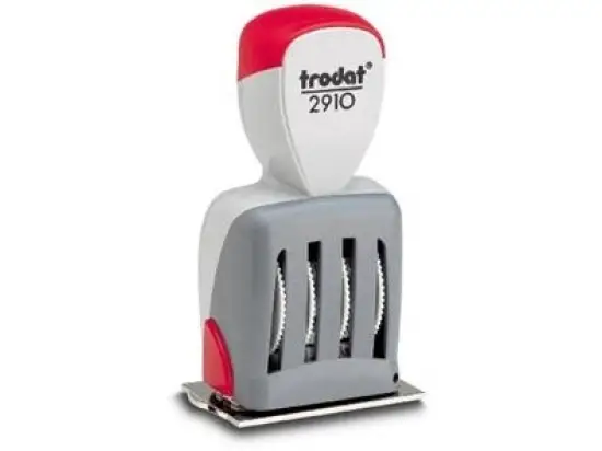 Textplattenstempel Trodat 73359 2910/C9 Text: "EINGEGANGEN Datum Erledigt...", 3 Zeilen, Metall/Kunststoff, grau/rot